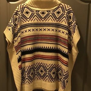 Red/Cream/Black Turtleneck Poncho